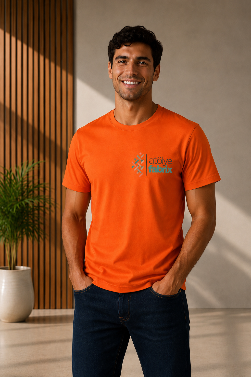 Crew Neck Basic Orange T-Shirt